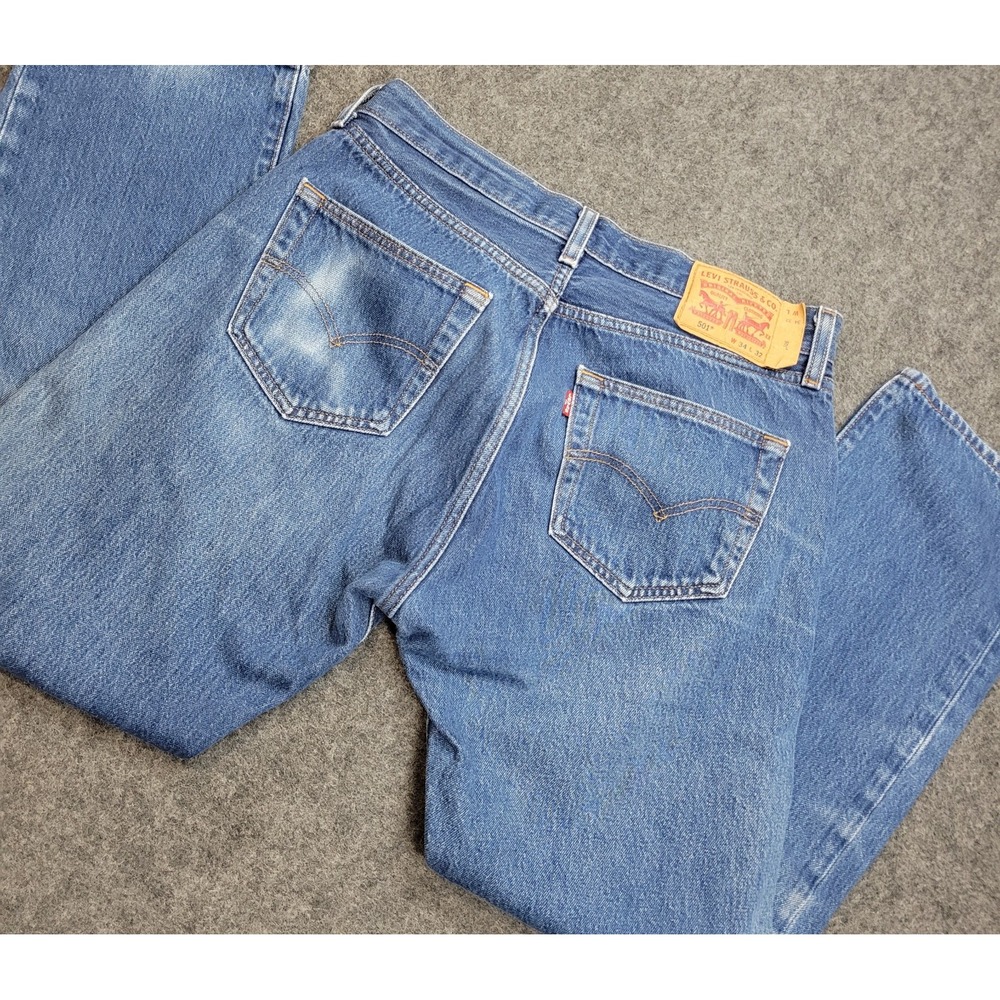 Levis 501 Jeans Mens 34x29 Blue Denim Faded Original Fit Red Tab Distressed